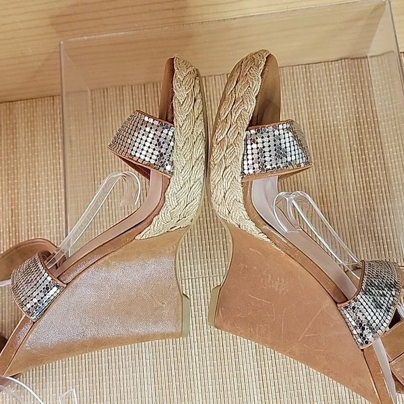 Stuart Weitzman Metal Mesh Platform Wedge Sandals sz8 - Picture 5 of 10